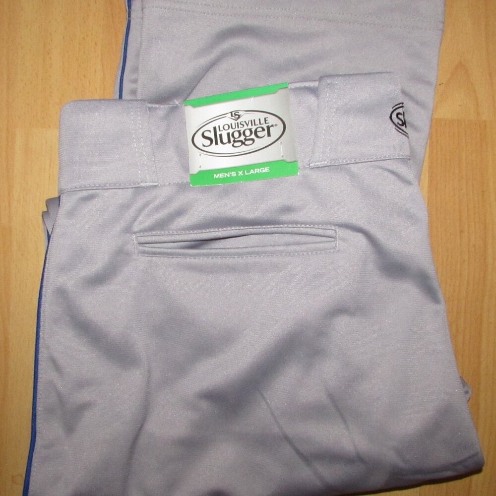 NWT Louisville Slugger Men's XL Baseball Pants Gray with Blue Stripe